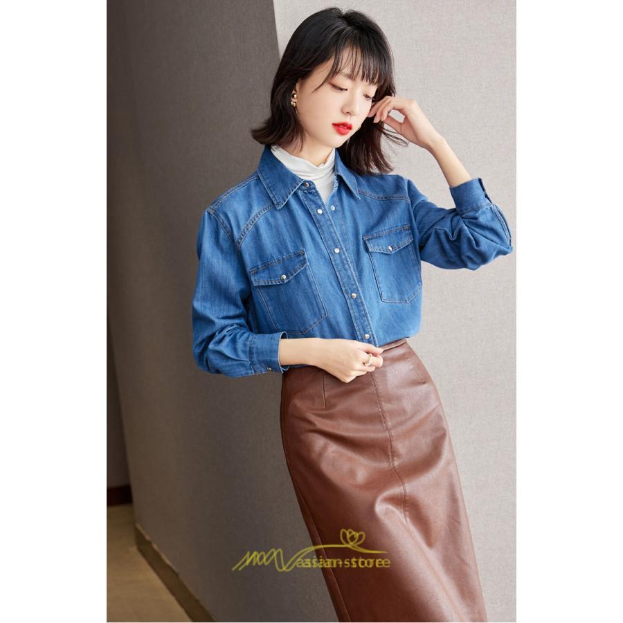 シャツ・ブラウス | デニムシャツ シャツ トップス レディース ブラウス デニム カジュアル レトロ風 通勤 通学 オシャレ キレイめ 上品 可愛い 秋服 ナチュラル 2022
