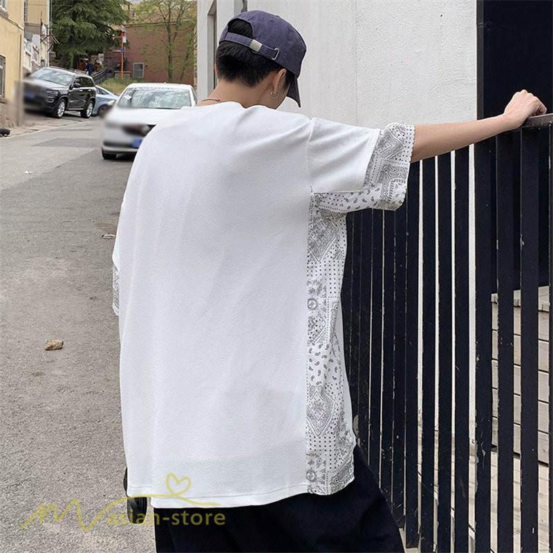 Tシャツ | メンズ 半袖 シンプル 半袖tシャツ クルーネック カジュアル 重ね着風 切り替え カッコウイイ 夏新作 カットソー ゆったり 20代 40代 体型カバー 30代