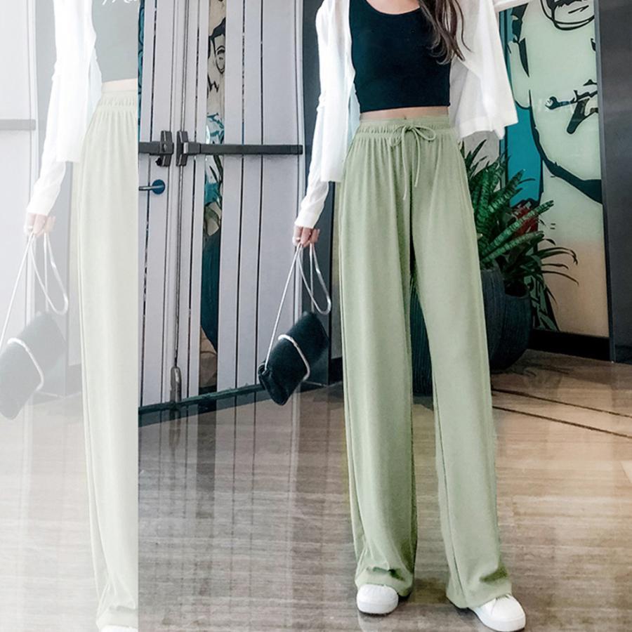 ワイドパンツ | ハイウエスト レディース ストレートパンツ 接触冷感 ロングパンツ ハイウエストサマーパンツ リラックスパンツ