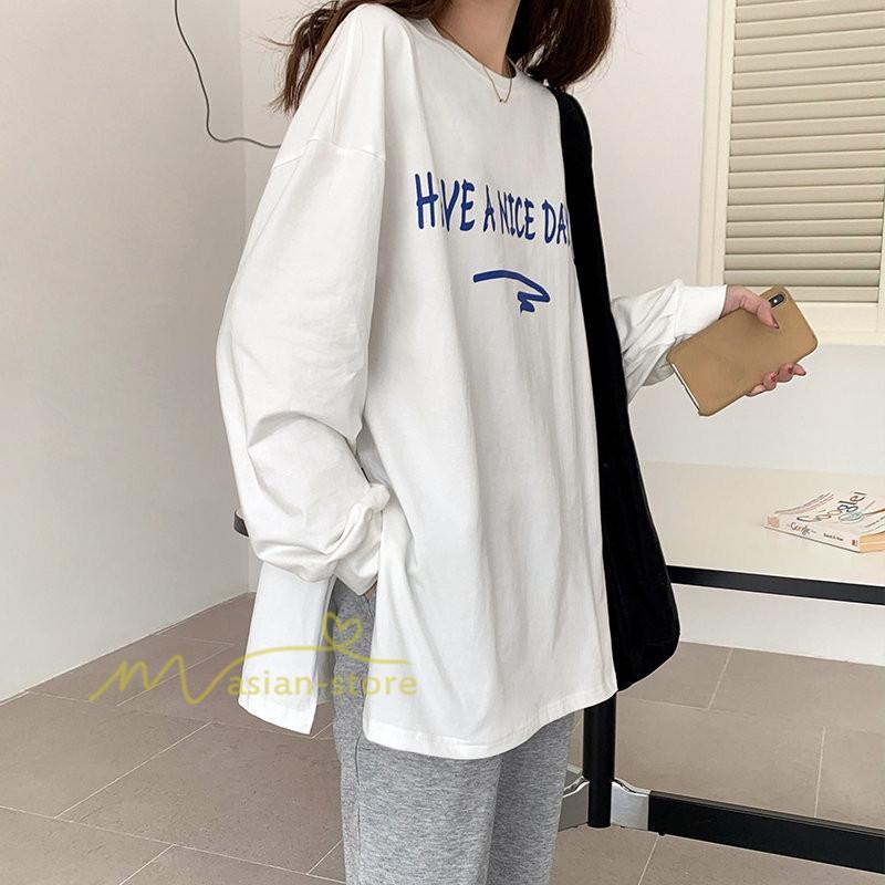 tシャツ・カットソー | カットソー レディース 長袖 春 Tシャツ レディース ゆったり ラウンドカット トップス 丸首 韓国ファッション 通勤通学 20代30代40代50代 カジュアル 夏物 快適