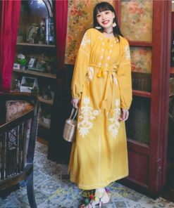 マキシ | ロングワンピース ワンピース エスニック コットンリネン 綿麻 花柄 リゾート 長袖 カジュアル 大人 夏秋 きれいめ 秋新作 スリット 体型カバー ゆったり