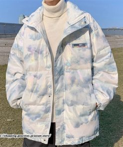 ダウンジャケット | ダウンコート 中綿コート メンズ 絞り染め カッコウイイ フードなし 厚手 秋 冬 暖かい コーデ 大きいサイズ コート スタンドカラー ゆったり 中綿 カジュアル