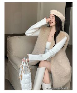 ベスト | ファーレディース 秋冬 ミドル丈 アウター ジレ 羽織り 前開き カーディガン フェイクファー コーデ ノーカラー 送料無料 秋物 冬服 袖なし