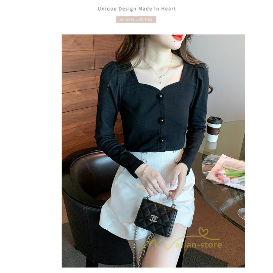 tシャツ・カットソー | ショート丈Tシャツ レディース 長袖Tシャツ カットソー タイト スリム 無地 トップス 綿 秋物 可愛い 小さい 通学通勤 20代30代 インナー 綿Tシャツ