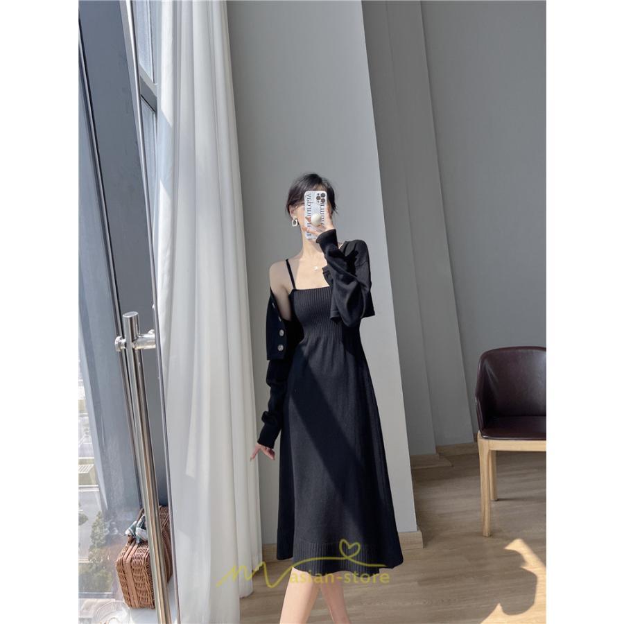 ニットワンピース | セットアップ レディース 秋冬 きれいめ ロング丈無地 20代30代40代50代 長袖 可愛い お出かけ 大人 通勤 韓国風 着痩せ