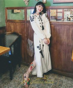 マキシ | ロングワンピース ワンピース エスニック コットンリネン 綿麻 花柄 リゾート 長袖 カジュアル 大人 夏秋 きれいめ 秋新作 スリット 体型カバー ゆったり