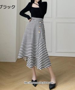 スカート | ロングきれいめ レディース ロング丈 Aライン 20代 30代 40代 50代 秋 冬 千鳥格柄 細見え 可愛い ハイウエスト お出かけ 高見え