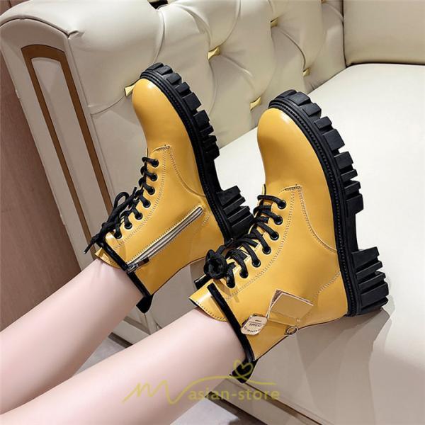 ショートブーツ | ブーツ レディース 黒 低反発 黄色 白 編み上げ 歩きやすい 足が痛くならない 厚底 おしゃれ 春 50代 40代 秋 30代 新作 20代