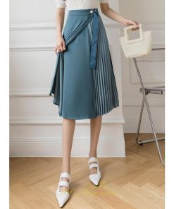 スカート | プリーツひざ下 きれいめ 上品 ハイウェスト スリット Aライン デート 黒 きれい 着痩せ 通勤 OL オシャレ ビジネス 春夏秋冬 脚長効果 オフィス