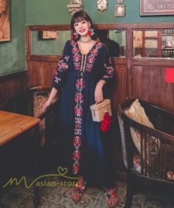 マキシ | ワンピース レディース 40代 春秋 キレイめ マキシ丈ワンピース 綿麻 リネンワンピ Vネック 刺繍 リボン付き アウター カジュアル 着痩せ ルームウェア デート