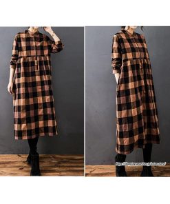 マキシ | チェック柄ワンピースリネン風 シャツワンピース 30代レディース秋物長袖 綿麻風 ゆったり ゆるシルエット 大人 チェック柄 可愛い 通学通勤 ロングシャツ