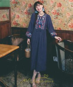 マキシ | ワンピース ロングワンピ パーティー お呼ばれ デート ゆったり 女子会 食事会 白 赤 黄色 青 Aライン 長袖 エスニック風 2022年夏秋新作 刺繍 Vネック 綿麻