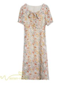 ミディアム | ワンピース Aライン レディース サマーワンピース 花柄 フレア 上品 シフォン 薄手 夏 新作 カジュアル 大人 着痩せ 裾口スリット 上品 おでかえｋ きれいめ