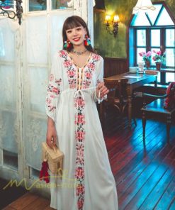 マキシ | ワンピース レディース 40代 春秋 キレイめ マキシ丈ワンピース 綿麻 リネンワンピ Vネック 刺繍 リボン付き アウター カジュアル 着痩せ ルームウェア デート