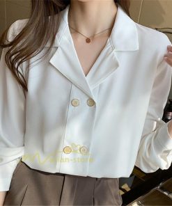 シャツ・ブラウス | ブラウス レディース 長袖ブラウス 春秋 オフィスブラウス 白vネック オシャレブラウス シフォントップス 韓国風 大人 上品 通勤OL ゆったりシャツ 50代 40代