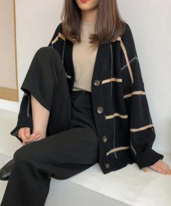 ニット・セーター | ニットカーディガン BIGチェック柄 韓国風