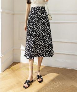 スカート | ミモレ丈 柄 ロング 秋 フレアウエストゴム ヒョウ柄 マキシ 白 黒 カジュアル 通勤通学 ロング20代30代40代 お出かけ