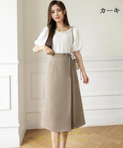 スカート | ひざ丈 ひざ下 ハイウエスト Aライン レディース エレガント レトロ風 着痩せ 上品 トレンド ゆったり 女子会 OL フォーマル 通勤 ビジネス 就活