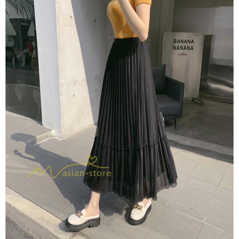 スカート | レディース チュール春夏 コーデ ウエストゴム ロングフレア着痩せ 通勤 マキシ カジュアル 20代30代40代50代 プリーツ