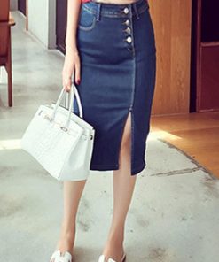 クロップドパンツ | 着やせ スカート デニムスカート ひざ下 タイトスカート レディース デニム フロントボタン 細見え スリット