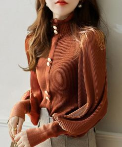 シャツ・ブラウス | バルーン袖 リブニットトップス 韓国風