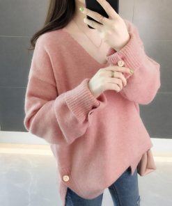 ニット・セーター | Vネック ニット ニットトップス プルオーバー 無地 ニットセーター スリット入り 秋冬 ニットソー レディース