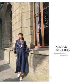 マキシ | ワンピース レディース エスニック風 ボヘミアン ロング丈 ロングワンピース 派手 ゆったり 民族風 長袖 綿麻 リゾート夏 海デート 海外旅行 丸首 秋 高品質