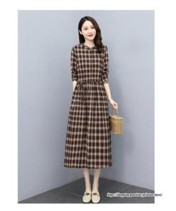 マキシ | チェックワンピース 秋ワンピース ロングワンピース 長袖ワンピース レディース ワンピース 秋物 ミモレ丈 スリム 大人 長袖 チェック柄 リボン付き 30代