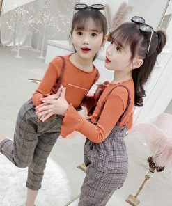 （子供）その他 | ズボン 2点セット 長ズボン セットアップ トップス 長袖 子供服 キッズ チェック柄 ブラウン 女の子 ワイドパンツ
