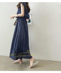 マキシ | ワンピース 半袖 夏ワンピース 20代30代 綿麻ワンピース ロングワンピース Aラインワンピース ウエストゴム リボン付き フレア 軽い 薄手 夏物 大人 40代50代