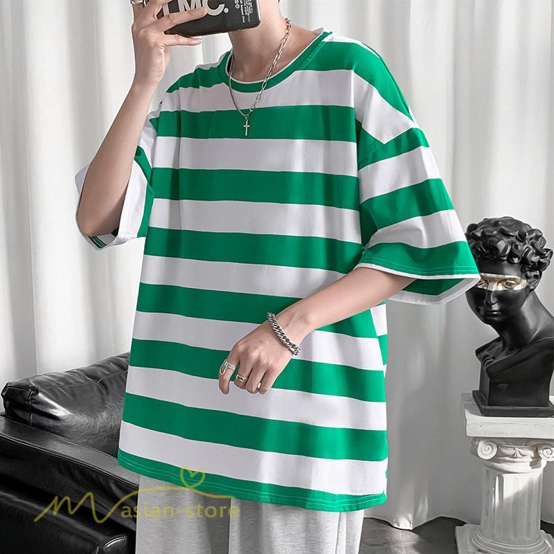 Tシャツ | カットソー 半袖トップス メンズボーダー カジュアル クルーネック ゆったり 夏新作 夏服 シンプル おしゃれ 大きいサイズ 5分袖