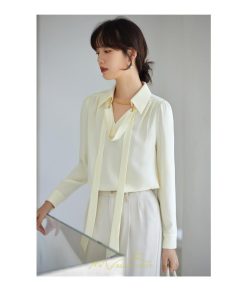 シャツ・ブラウス | ブラウス レディース シャツ トップス Vネック 長袖シャツ 無地 オフィス カジュアル おしゃれ シフォン 着痩せ OL リボン 通勤 20代30代40代50代