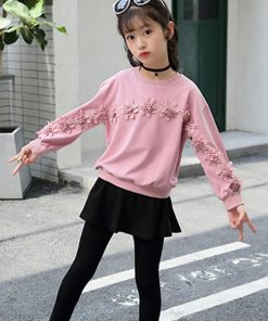 (子供)その他 | 花柄 スカート付き おしゃれ 長ズボン 女の子 カジュアル 秋冬 新品 レギンス キッズ 可愛い 長袖 セットアップ Tシャツ