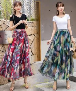 スカート | / レディース ボトムス ロンスカ ロング マキシ丈 フレアウエストゴム 花柄 涼しい ゆったり 花柄 シフォン カラバリ豊富 プリント 夏