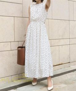 マキシ | ワンピース サマー 夏新作 ロングワンピース ドット柄 レディース 40代 50代 着痩せ 上品 ノースリーブ フレア エレガント 黒 30代 気質 白 20代