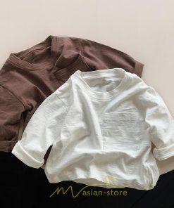衣装 服 | 子供服 子ども服 こども服 キッズ 長袖tシャツ 女の子 男の子 長袖 トップス ロンT クルーネック コットン 高品質 保育園 胸ポケット シンプル 無地 可愛い