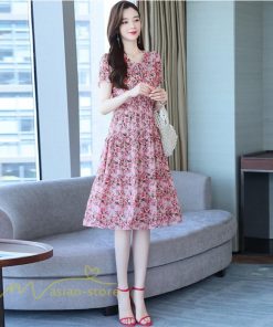 ミディアム | ワンピース レディース Aライン カジュアル Vネック サマー 半袖 ひざ丈 ミディアムワンピース 大きいサイズ 上品 花柄 着痩せ サマーワンピース 夏服