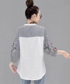 シャツ・ブラウス | シャツ ブラウス レディース パフスリーブ 花柄 刺繍 ストライプ トップス ラウンドネック 韓国風 カジュアル フェミニン トレンド ゆったり ファッション