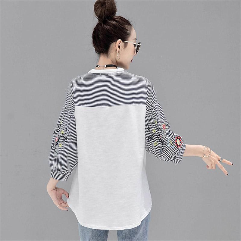 シャツ・ブラウス | シャツ ブラウス レディース パフスリーブ 花柄 刺繍 ストライプ トップス ラウンドネック 韓国風 カジュアル フェミニン トレンド ゆったり ファッション