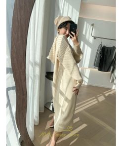 ニットワンピース | ワンピース 春 春服 レディース 長袖 ゆったり 秋 冬 ロング丈 可愛い おしゃれ 韓国風 着痩せ お出かけ 暖か 体型カバー 韓国ファッション