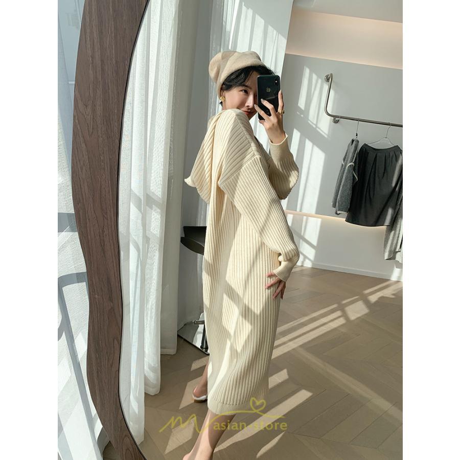ニットワンピース | ワンピース 春 春服 レディース 長袖 ゆったり 秋 冬 ロング丈 可愛い おしゃれ 韓国風 着痩せ お出かけ 暖か 体型カバー 韓国ファッション