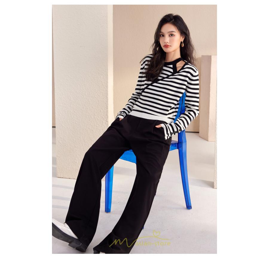 ニット・セーター | ニット トップス レディース セーター 長袖 体型カバー 30代 40代 50代 ボーダー柄 着痩せ お出かけ 送料無料 オシャレ 可愛い 着回し 部屋着 秋冬コーデ