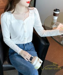 ｔシャツ・カットソー | ショート丈Tシャツ レディース 長袖Tシャツ カットソー タイト スリム 無地 トップス 綿 秋物 可愛い 小さい 通学通勤 20代30代 インナー 綿Tシャツ