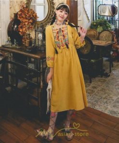 マキシ | ロングワンピース  レディース 夏 秋 夏秋 リゾート ロング ワンピ 長袖 大人 白 黄色 青 赤 四色展開 がーりー 刺繍 レトロ風 かわいい おしゃれ きれいめ 上品