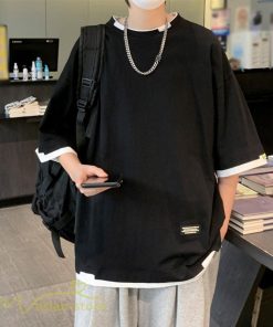 Tシャツ | メンズ 夏物 半袖 五分袖 フェイク レイヤード 重ね着風 無地 おしゃれ プルオーバー オーバーサイズ カジュアル 30代 20代 40代 ゆったり 男性着