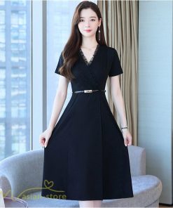 ミディアム | Aラインワンピース ワンピース レディース 着痩せ 無地 半袖 Vネック ひざ丈 ミディアムワンピース カジュアル おしゃれ 30代 20代 上品 大きいサイズ 40代