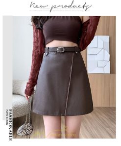 スカート | レザーボトムス ミニAライン 秋冬 レディース 革通勤 着痩せ フェイクレザー インナーパンツ付き ベルト付き ジッパー