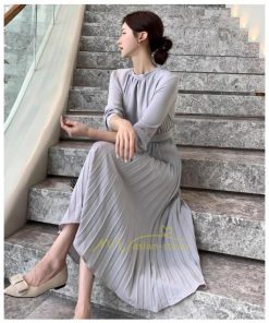 マキシ | ワンピース レデイース ロング丈 長袖 プリーツ ベルト付き 春夏 おしゃれ きれいめ 通勤 二次会 大人 20代 着痩せ 秋新作 30代 40代 エレガント カジュアル