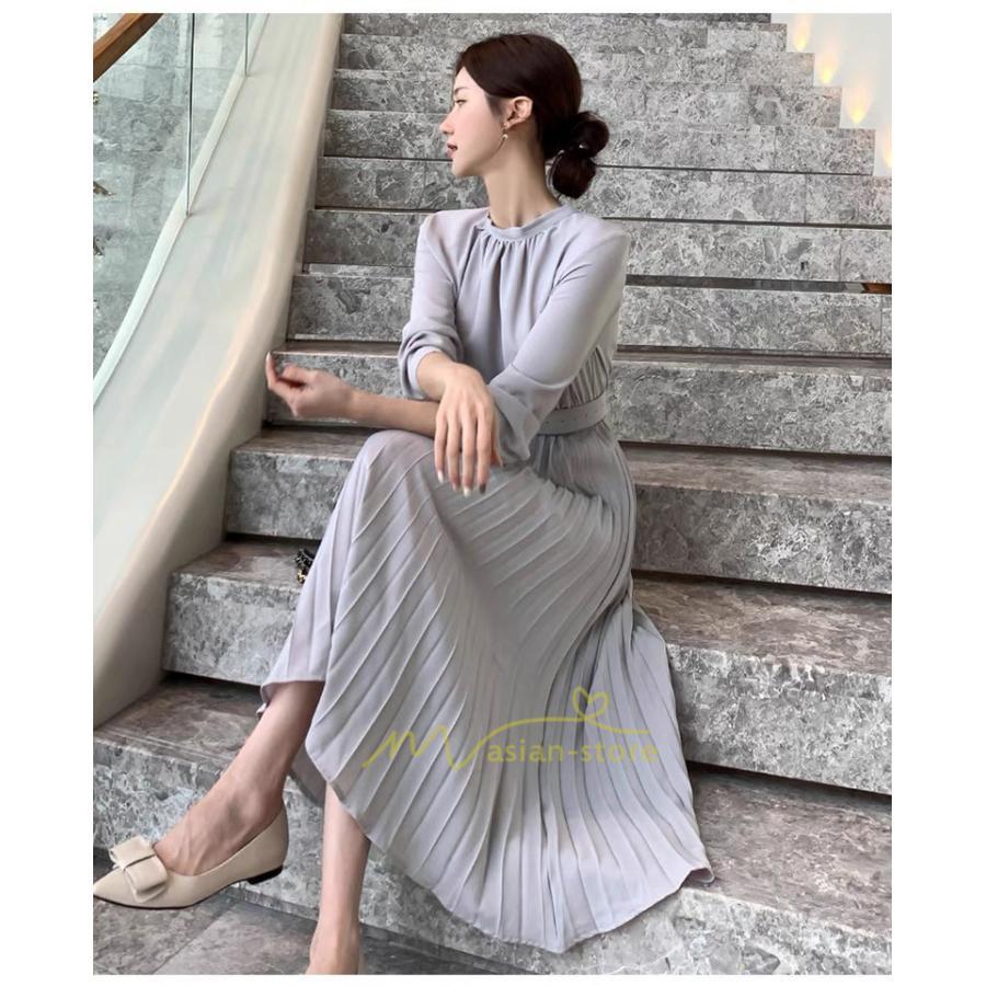 マキシ | ワンピース レデイース ロング丈 長袖 プリーツ ベルト付き 春夏 おしゃれ きれいめ 通勤 二次会 大人 20代 着痩せ 秋新作 30代 40代 エレガント カジュアル