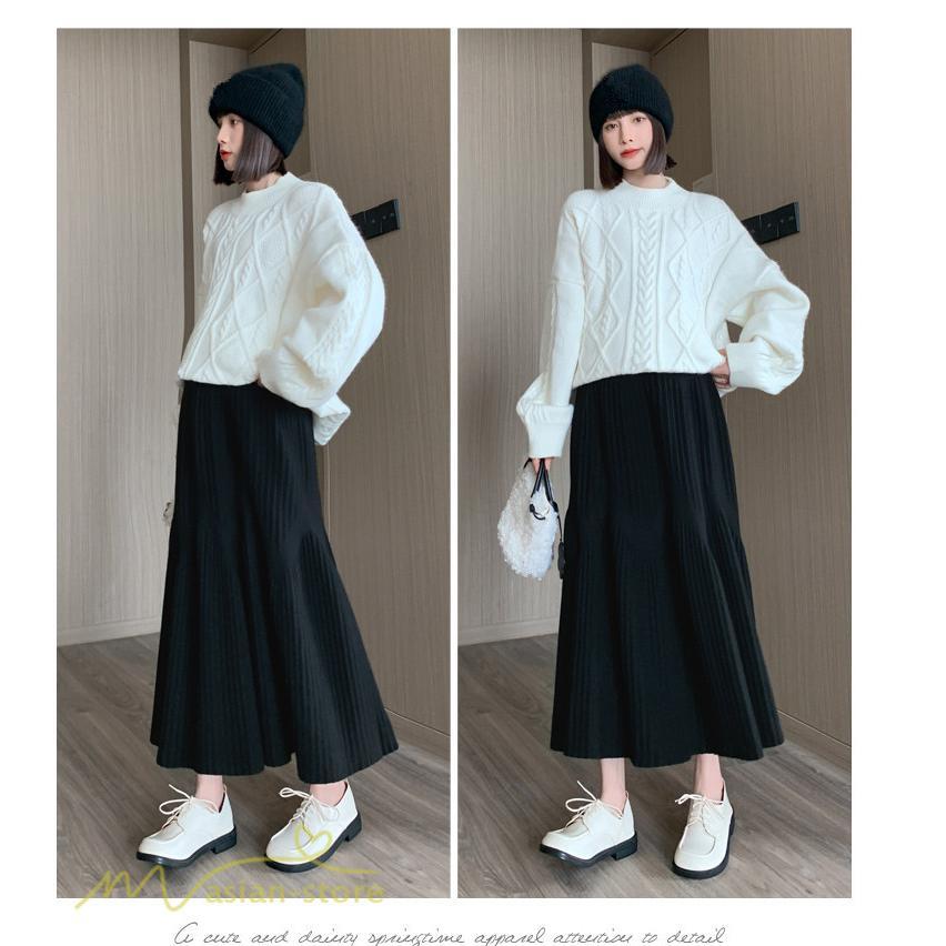 スカート | マタニティレディース 着痩せ リブニット 無地 マタニティウェア ウエスト調整 産前 産後 妊婦着 ハイウエスト 妊婦服 カジュアル Aライン